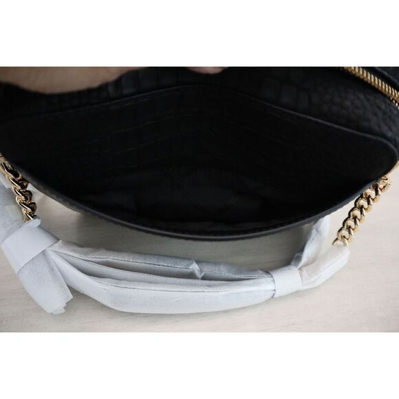 Michael Kors Women's MD Black Croc Embossed Leather Camera Crossbody Bag - Picture 10 of 16